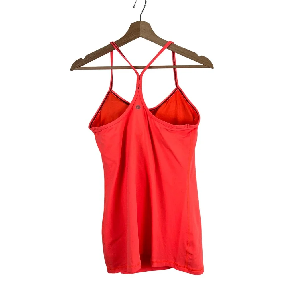 Lululemon Power Y Tank Top Neon Coral Orange Racerback Shelf Bra Womens Yoga 10